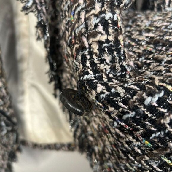 McGinn for Nordstrom Tweed Blazer Jacket Womens 2 Fringe Black Multicolor Notch - Picture 8 of 8
